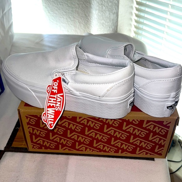 Vans Shoes - White platform slip on vans
